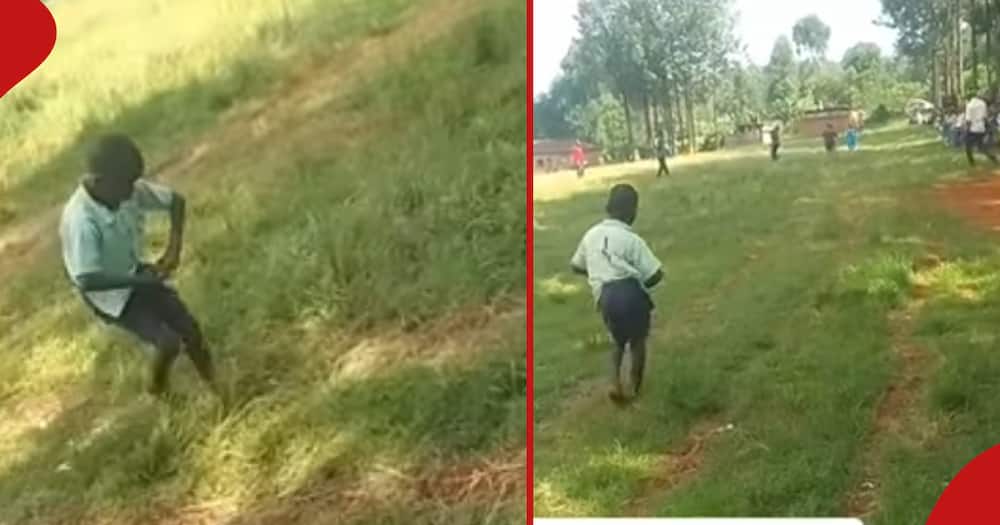 A boy was captured walking funnily in a hilarious vide