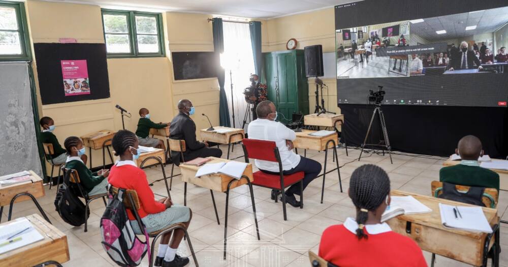 President Uhuru Kenyatta in a virtual tour of Westlands and UK's Cleves Cross Primary Schools.