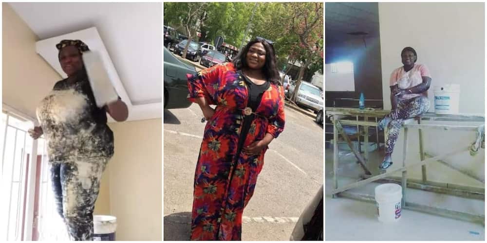 Chubby Nigerian lady showcases her painting hustle with pride.