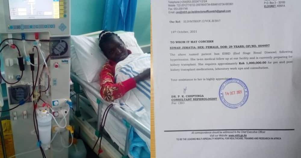 Edna Jematia will undergo kidney tansplant at Moi Teaching and Referral Hospital in Eldoret.