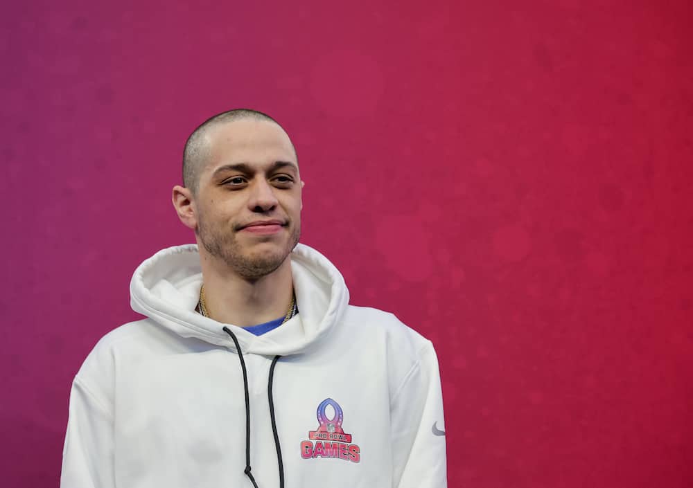 Pete Davidson stands onstage after the NFC's 35-33 victory