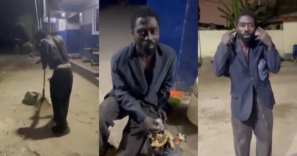 Thief caught stealing from police station; made to sweep, sing and given kenkey in video