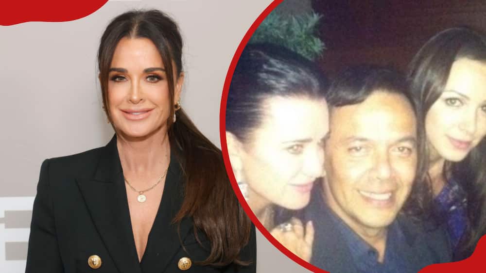 A collage of Kyle Richards at the Variety Women of Reality and Kyle Richards is with her first husband, Guraish Aldjufrie