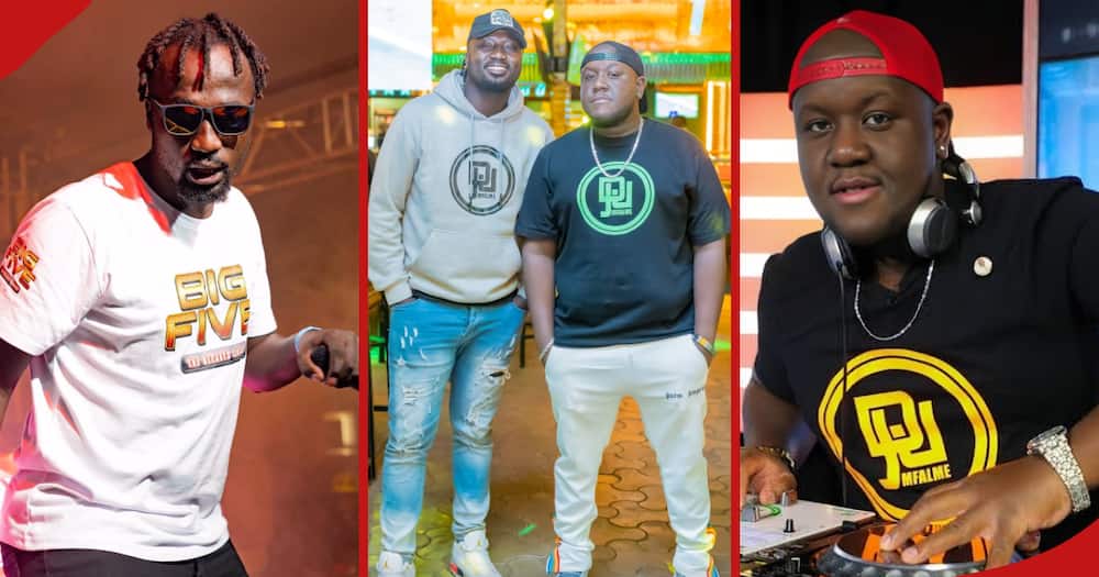 In the left frame Hype Ballo performs at an event, the entertainer poses with DJ Joe Mfalme in the centre image and in the right frame, DJ Joe Mfalme performs on the TurnUp show.