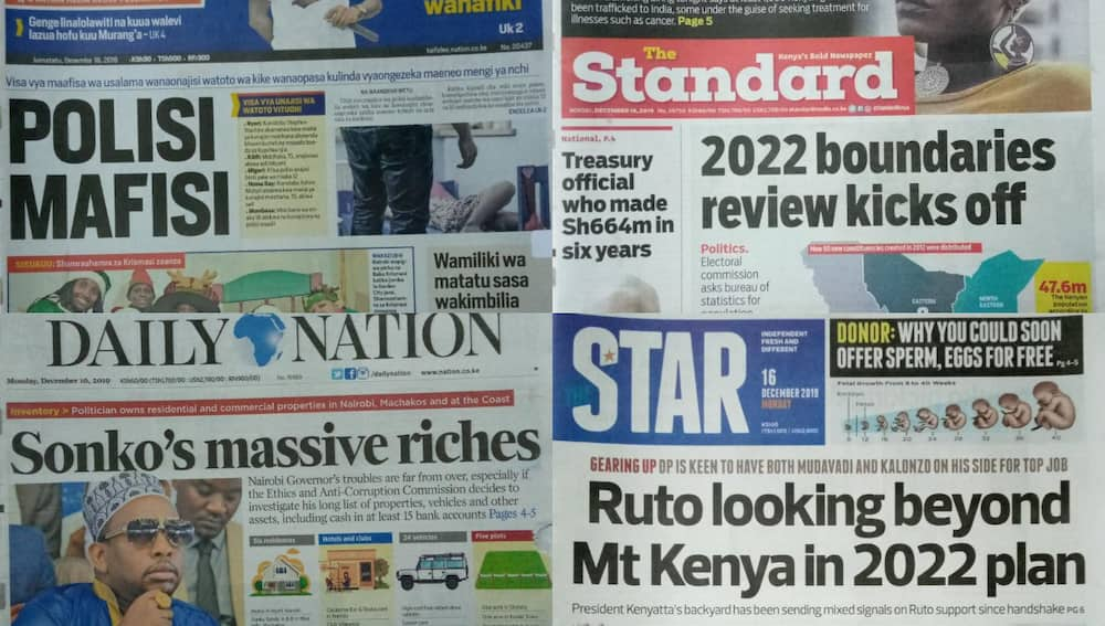 Magazeti ya Kenya Jumatatu, Desemba 16