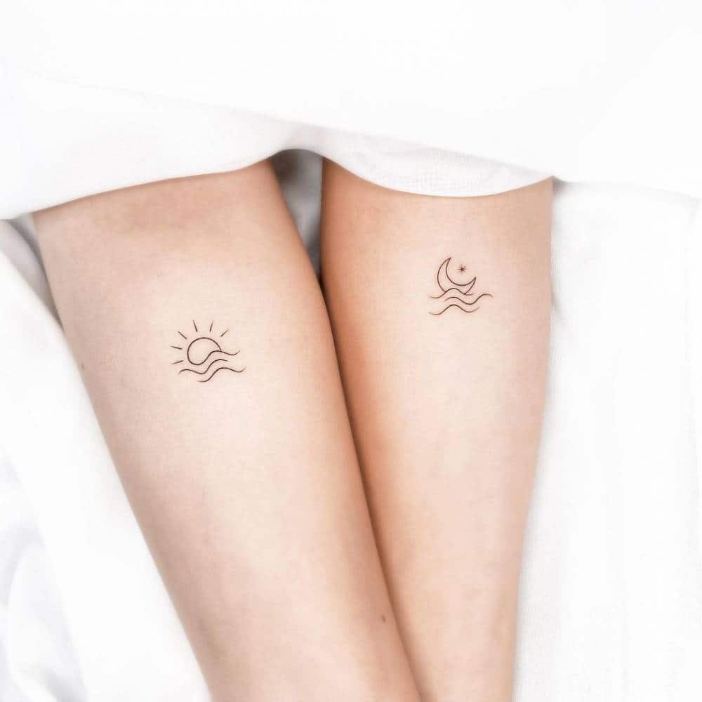 Minimalist Matching Sun And Moon Temporary Tattoo Set of 33  Tattoo  set Matching couple tattoos Small tattoos