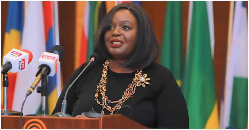 Foreign Affairs CS Raychelle Omamo addressing the 11th Meeting of the African Initiative on tax on June 14, 2022.