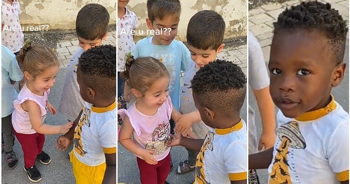 Oyinbo children admire black boy, black skin, video