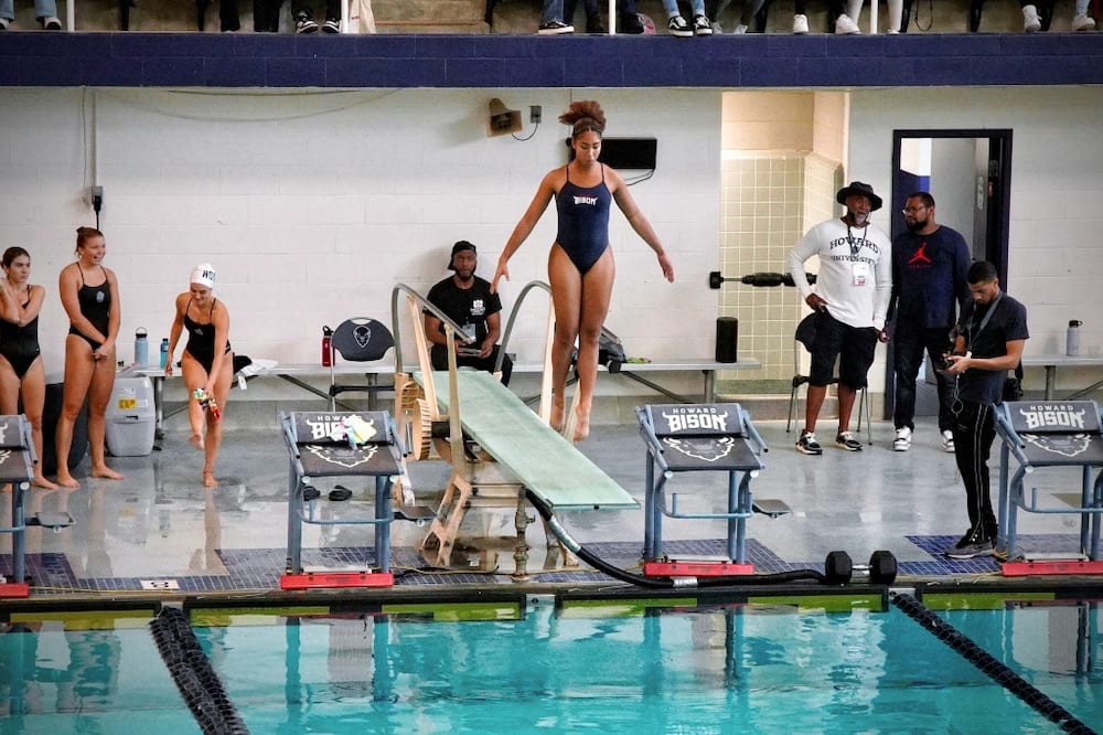 An athlete from Howard University, a predominantly Black school in Washington, takes part in a recent swimming and diving meet