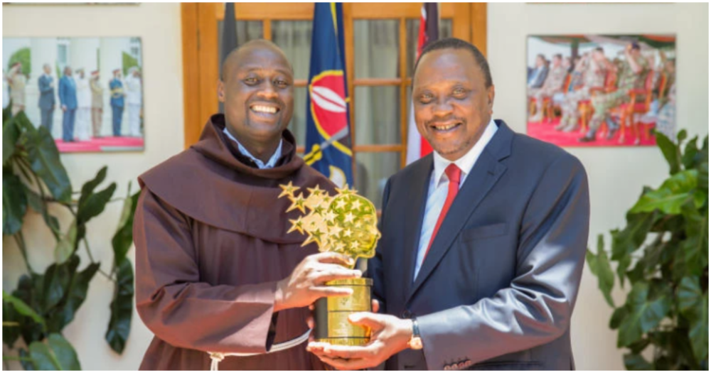 Peter Tabichi and Uhuru Kenyatta.