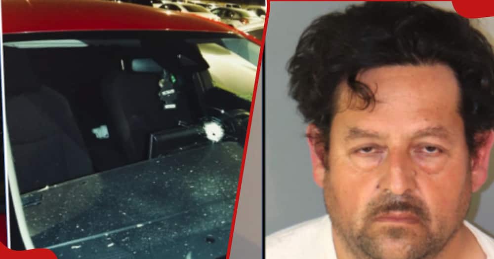 Collaged image of victim's car after shooting and Pastor Samuel Pasillas.