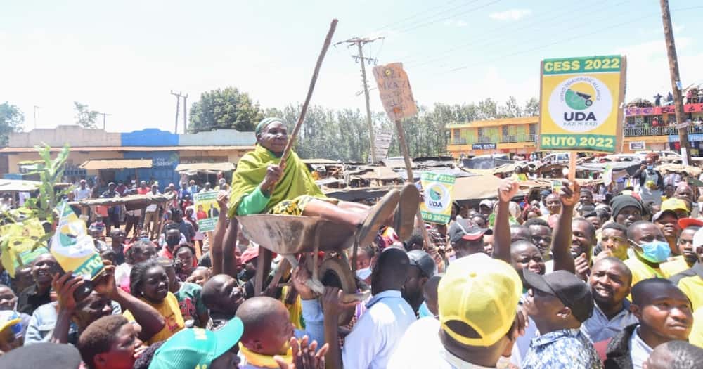 Embu woman was seen carried on a wheelbarrow.