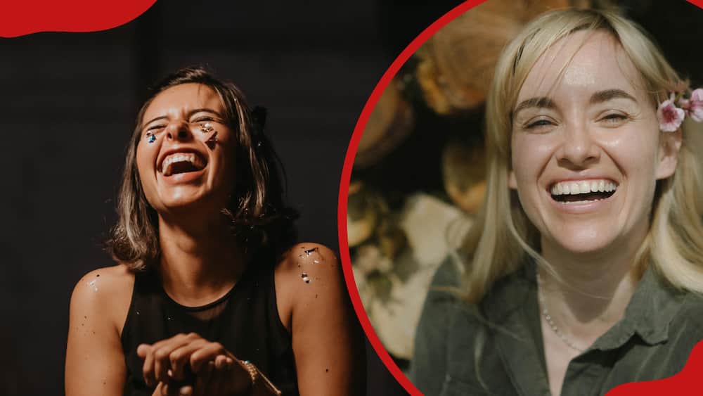 Two women captured while laughing