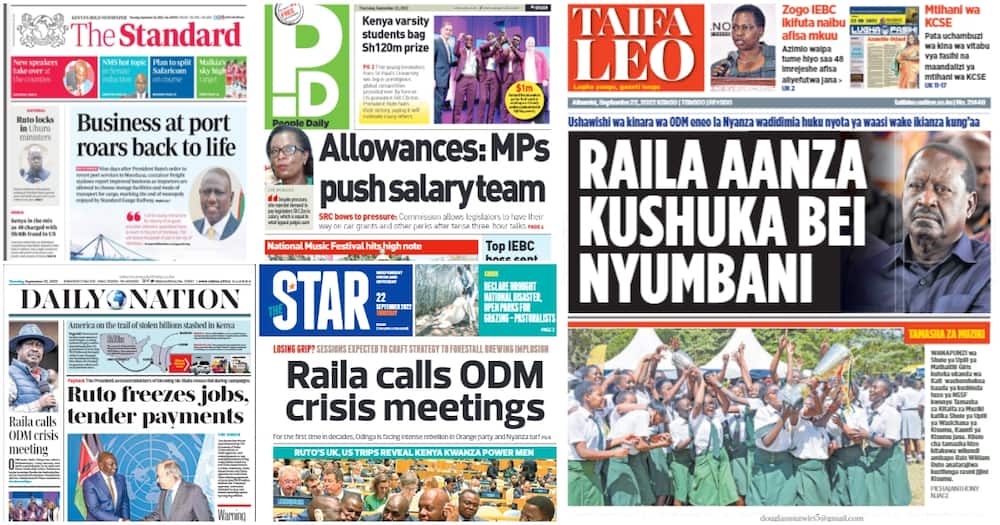 Newspapers . Photo: Screengrabs from The Standard, Daily Nation, The Star, People Daily and Taifa Leo.