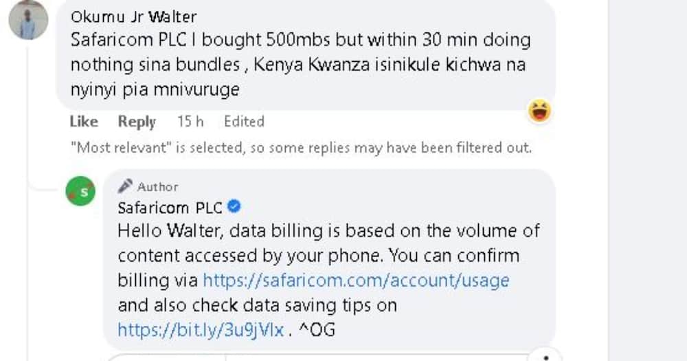 Safaricom responded to Walter Okumu's complaint.