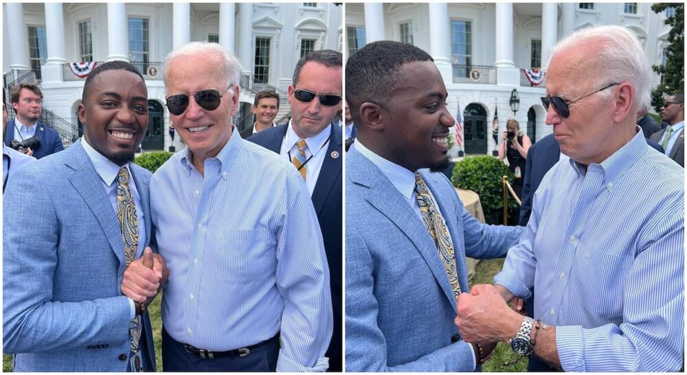 Photos of Phelton Cortez Moss and the president of the United States of America.