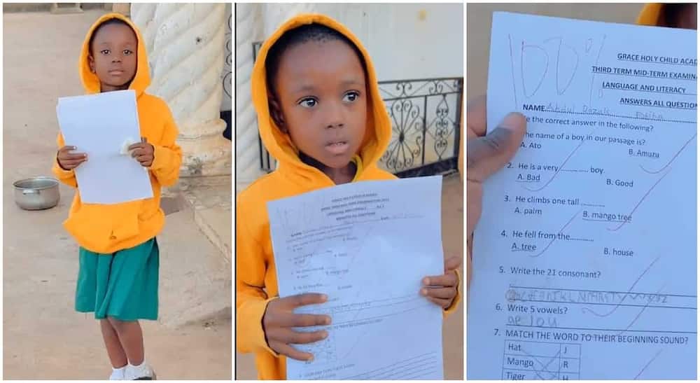 Photos of a child who cleared her exam papers with 100%.