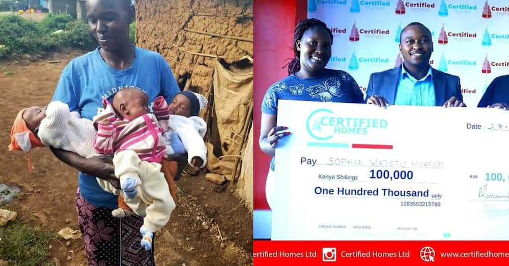 Jobless woman who gave birth to triplets gifted KSh 100k by well wishers