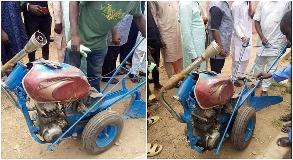 Nigerian man from Zamfara converts motorcycle into tractor.