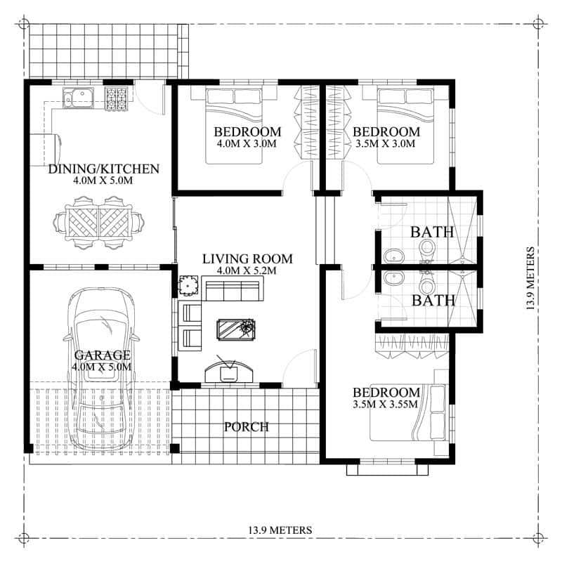 3 bedroom floor plans with dimensions