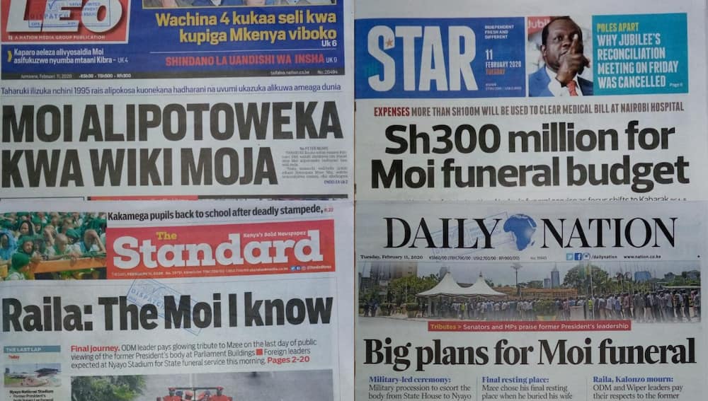 Kenyan newspapers review for February 11: Daniel Moi's funeral to cost KSh 300m