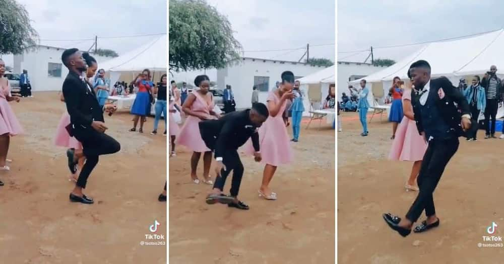 bridesmaids and groomsmen dancing