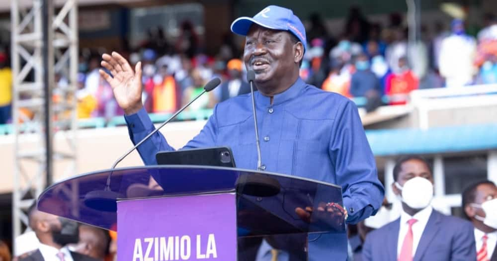 ODM leader Raila Odinga addressing Azimio la Umoja national convention at Kasarani Stadium. Photo: Raila Odinga.