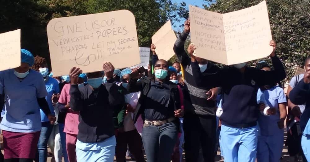 Zimbabwean health workers protest over low pay.