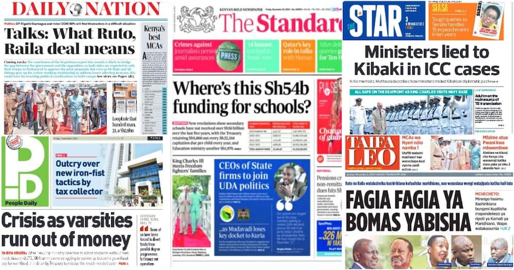 Kenyan newspapers for Friday, November 3.