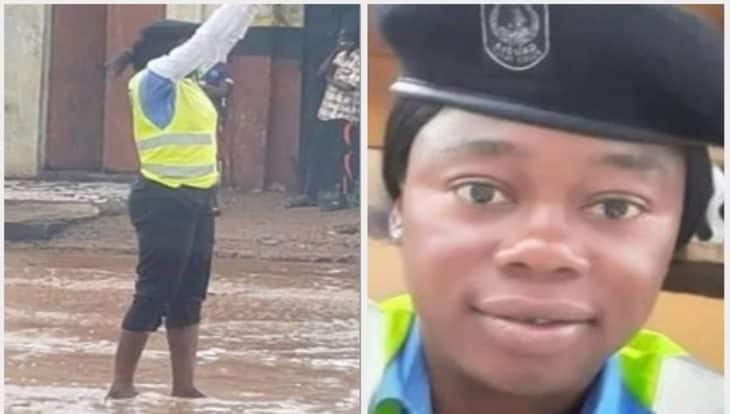 Policewoman who controlled traffic barefooted during heavy rains promoted