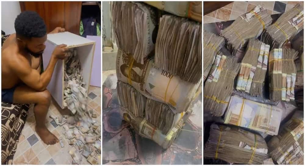 Nigerian man saves KSh 1.5 million in his piggy bank.