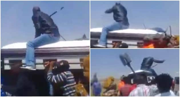 Outrage as video of man riding coffin at a funeral emerges