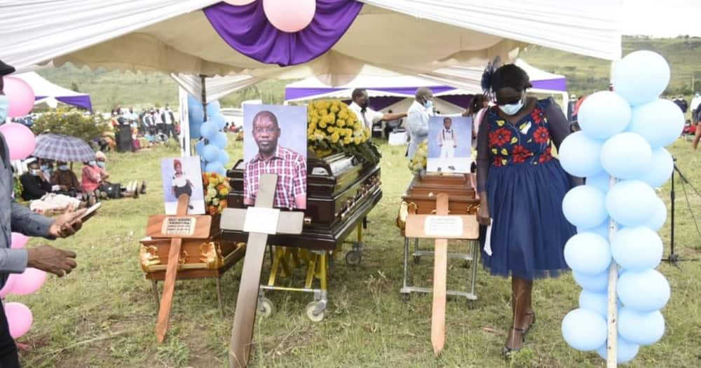 Caskets containing the bodies of James Gakara and his two children. Photo: Nation.