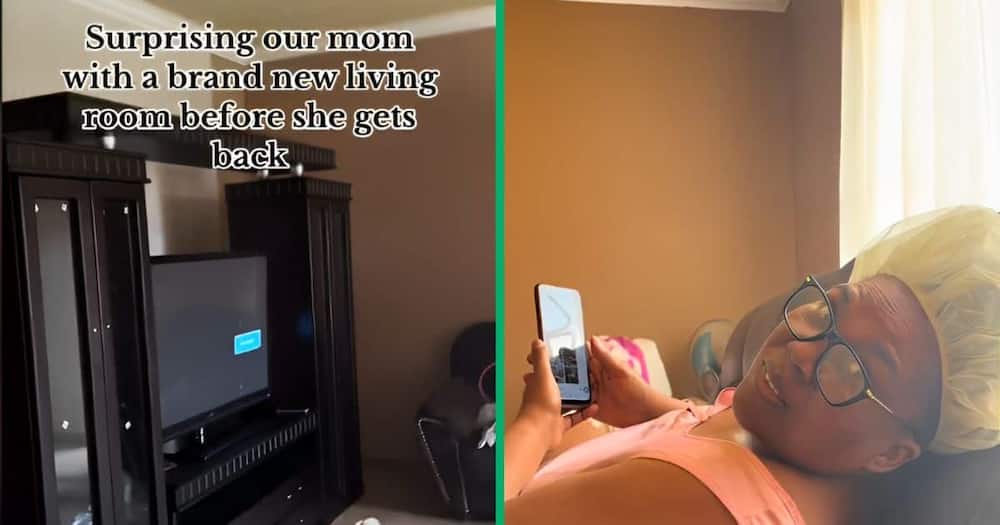 A TikTok video captured two daughters surprising their mother with new living room furniture.