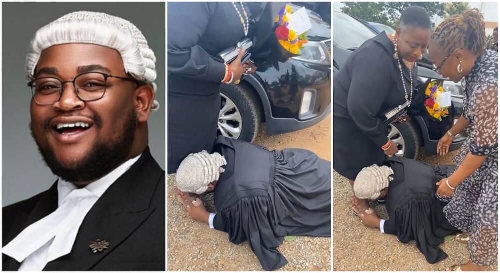 Nigerian lawyer falls down to thank mum after call to bar.