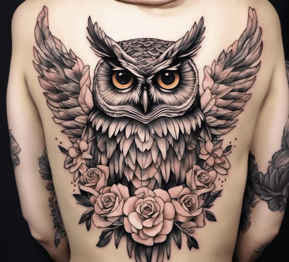 Owl back tattoo