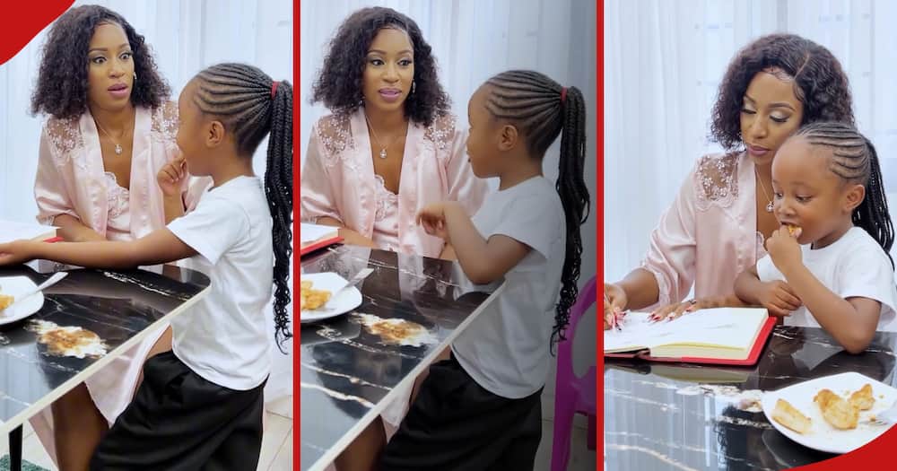 YouTuber Diana Marua conversing with her daughter Heaven Bahati.