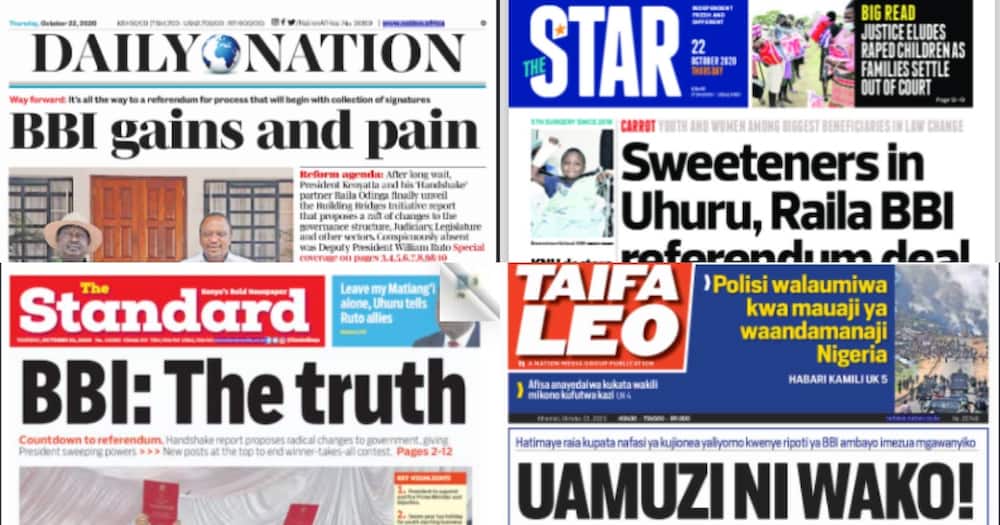 Kenyan newspapers review for Oct 22: Gains and pains of final BBI report