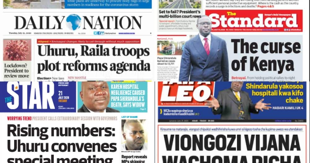 Kenyan newspapers review for July 21: Parliament put on lockdown after 50 staff tested positive for COVID-19