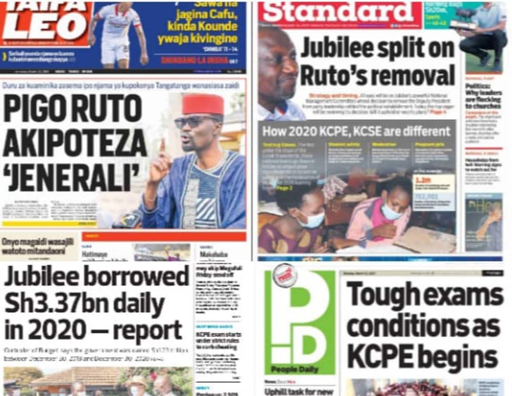 Kenya Newspapers Review For March 22: Jubilee to Schedule Ruto's Ouster