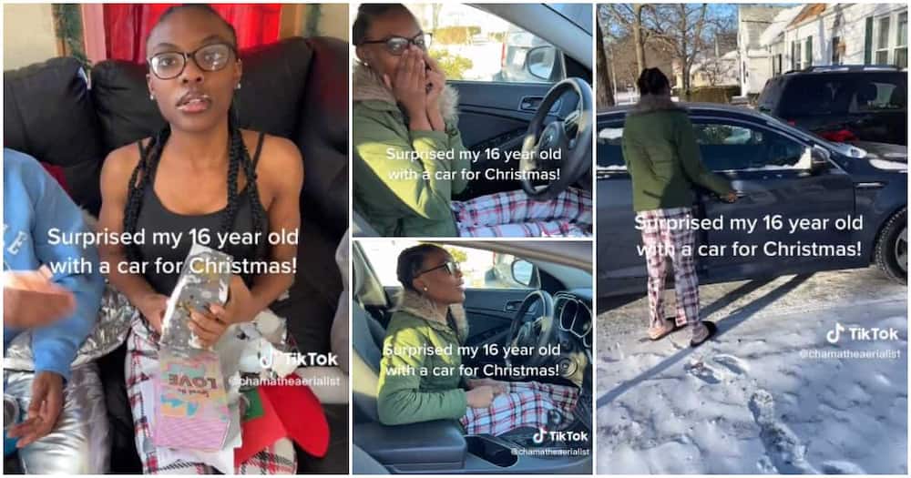 Christmas gift, 16-year-old girl, new car, mum gifts daughter a car