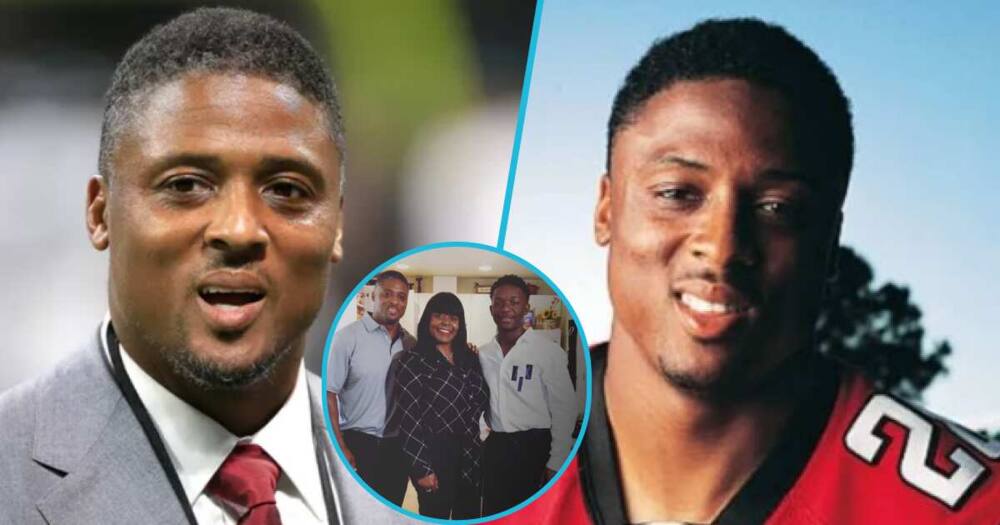 Photos of Warrick Dunn (L) and LaToya Reedy and her son (M)