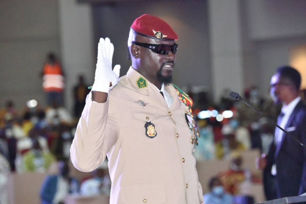 Junta leader Colonel Mamady Doumbouya at his swearing-in as president last October