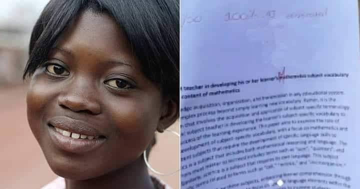 Lady displays exam result.