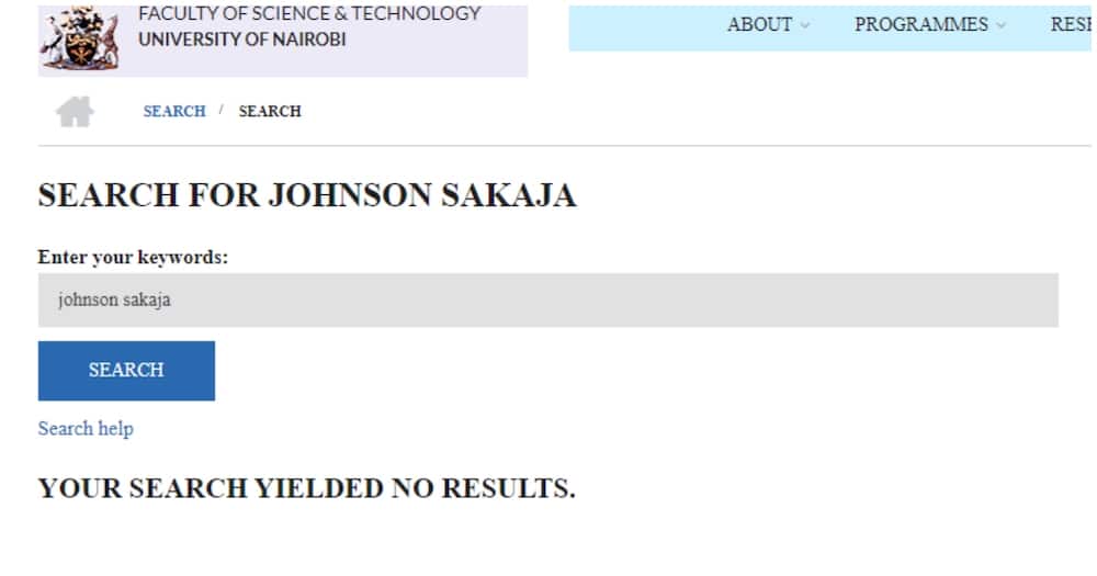 Johnson Sakaja's name no longer appears on the UoN list.