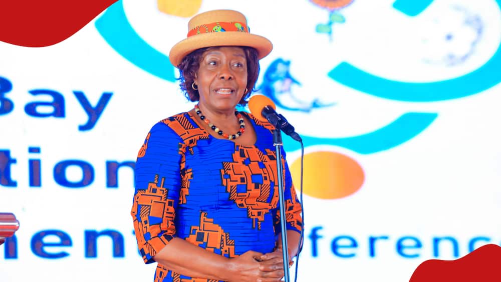 Former Kitui governor Charity Ngilu addresses participants at the Homa Bay County International Conference.