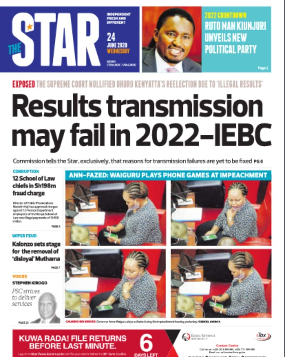 Kenyan newspapers review for June 24: IEBC warns 2022 result transmission may fail