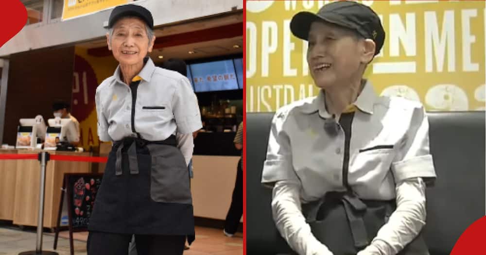 Tamiko Honda, 90, working at McDonald's.