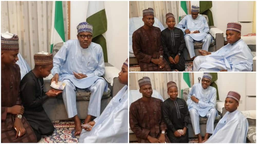 SMAN: Pictures of Buhari sharing Naira notes with children cause stir on social media