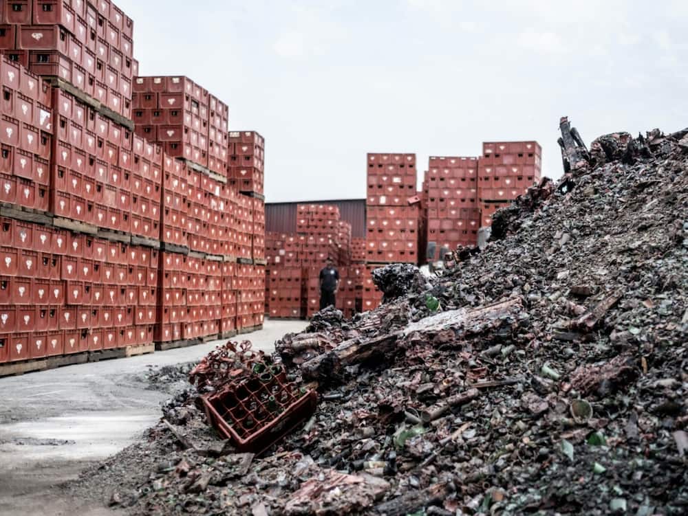 Debris from the March 5 arson attack on the French-owned MOCAF brewery in Bangui